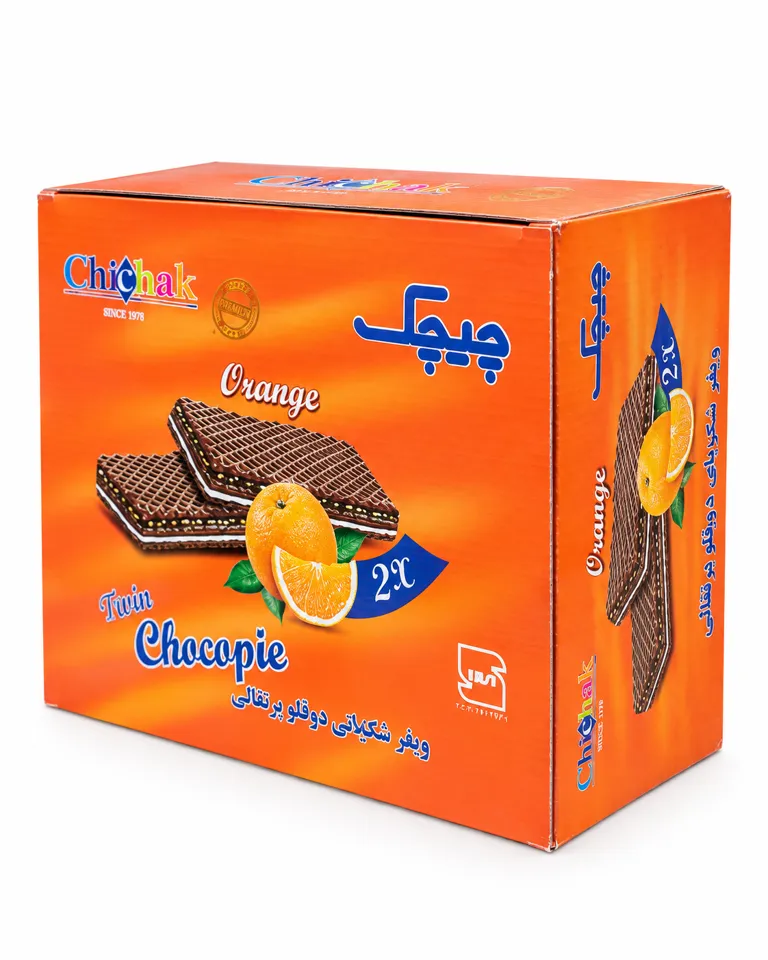 ویفر دوقلوی شکوپای پرتقالی چیچک بسته 24 عددی